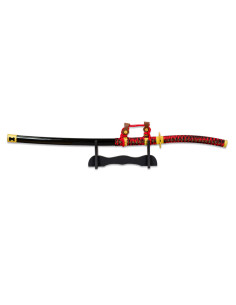 Tachi katana decorativa rubro-negra com suporte