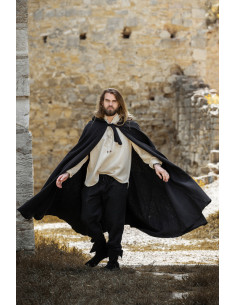 Manto Medieval Clássico Preto Elinor com Capuz Curto,...