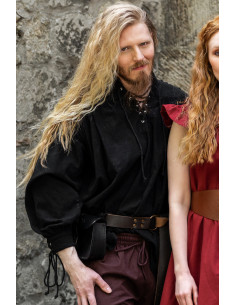 Camisa medieval Adrian com atacadores, branca ou preta