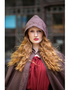 Capa de algodão Erna medieval com bordados, cor castanha 2