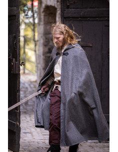 Capa de lã medieval modelo Tjark, cor cinza