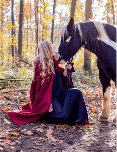 Capa medieval com bordados e alfinete Gesa, cor vermelha 2