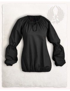 Blusa manga comprida Kara Medieval, preta, com renda frontal 2
