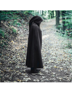 Capa longa medieval modelo Raik, preta 160 cm.