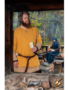 Camisa medieval de algodão Jolner amarelo mostarda