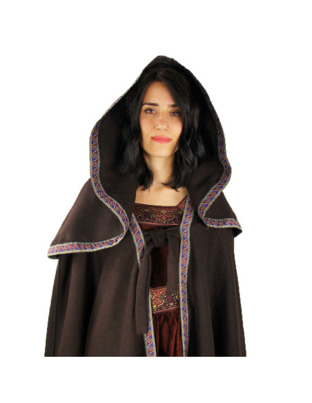 Capa medieval de lã marrom com capuz,...