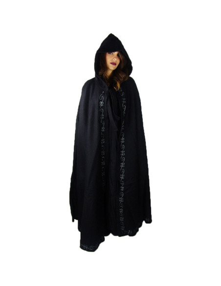 Capa medieval comprida com bordado...