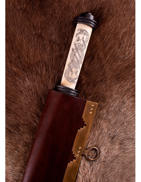 Longo seax viking com cabo de osso,...