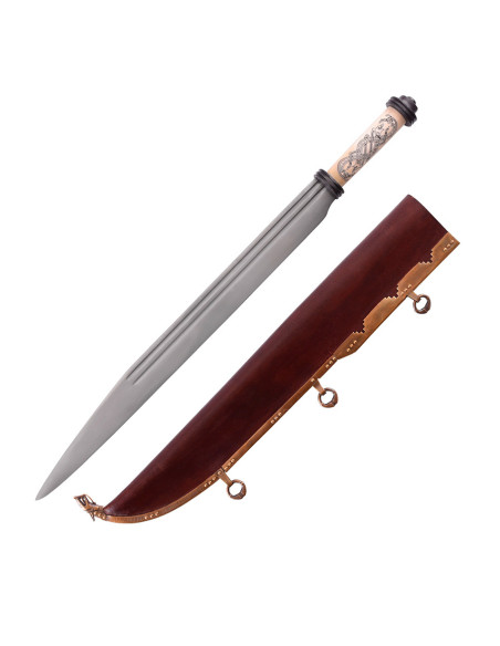 Longo seax viking com cabo de osso,...