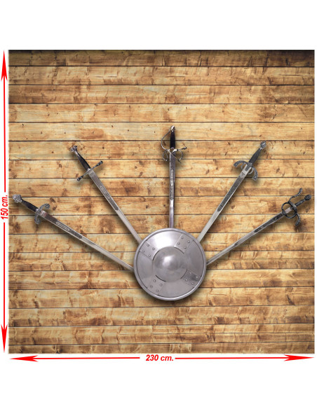 Panóplia (2) com cinco espadas...