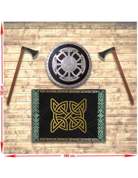 Panóplia Viking com escudo, machados...