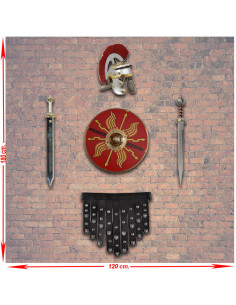 Panóplia de armas legiões romanas. escudo, gládio, elmo e cíngulo