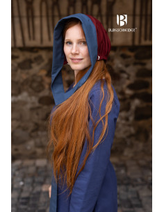 Boné medieval Bonnet feminino Dagmar, azul bordô
