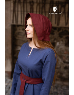Chapéu de mulher Medieval Bonnet Helga, cor Bordéus 2