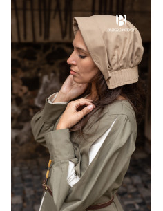 Boné medieval de mulher Bonnet Helga, cor de cânhamo 2