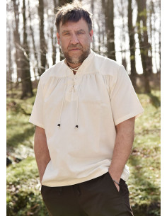 Camisa de verão medieval com mangas curtas, cor branca...