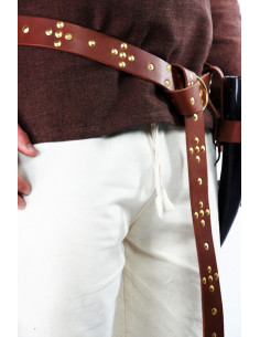 Cinto Viking em pele com rebites cruzados, castanho 2