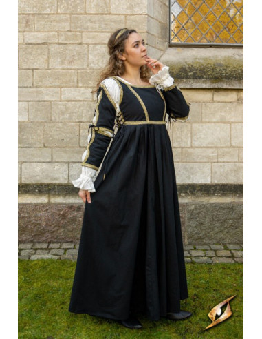 Vestido Medieval Lucrecia Preto-Branco Marfim