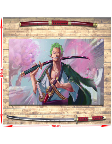 Panóplia composta pela Katana Zoro de One Piece + Banner