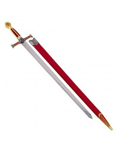 Espada Templária Dourada, cabo vermelho e dourado