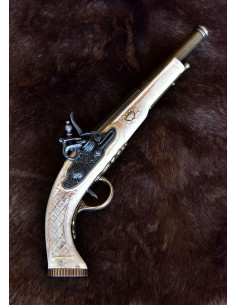 Pistola de pederneira inglesa, Hadley, cor marfim, ano 1760 2