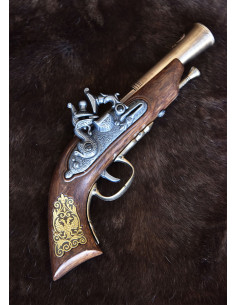 Pistola de pederneira alemã S. XVII, acabamento em latão 2