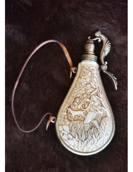 Caixa de pólvora de marfim para armas...