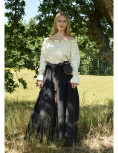 Saia medieval comprida de corte largo, preta 2
