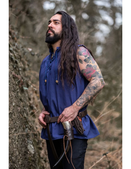Camisa medieval azul sem mangas,...