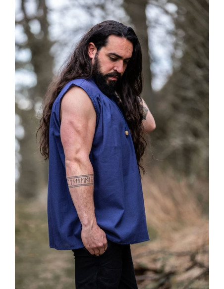 Camisa medieval azul sem mangas,...