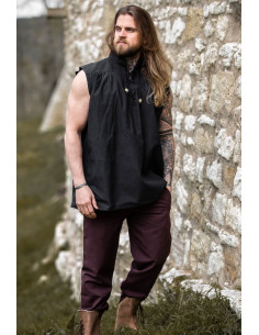 Camisa medieval preta sem mangas, modelo Louis 2