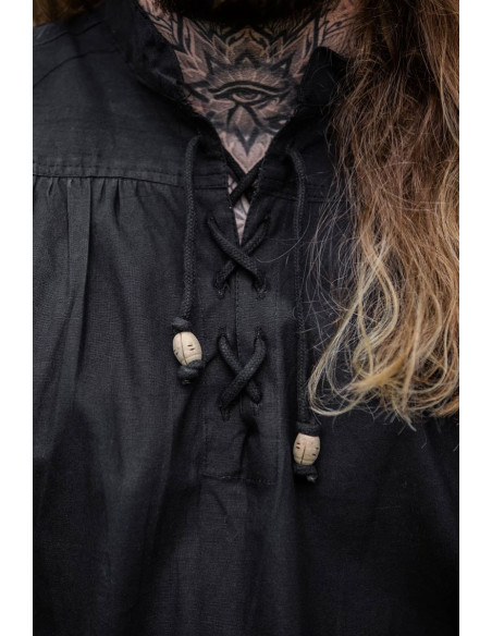 Camisa medieval preta sem mangas,...