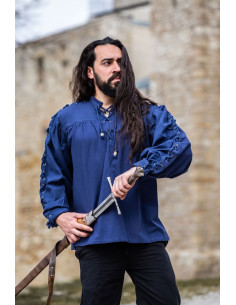Camisa medieval Adrian com atacadores, cor azul
