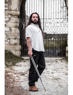 Camisa medieval de manga curta com laços, branca