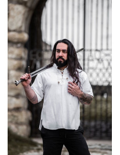 Camisa medieval de manga curta com laços, branca 2