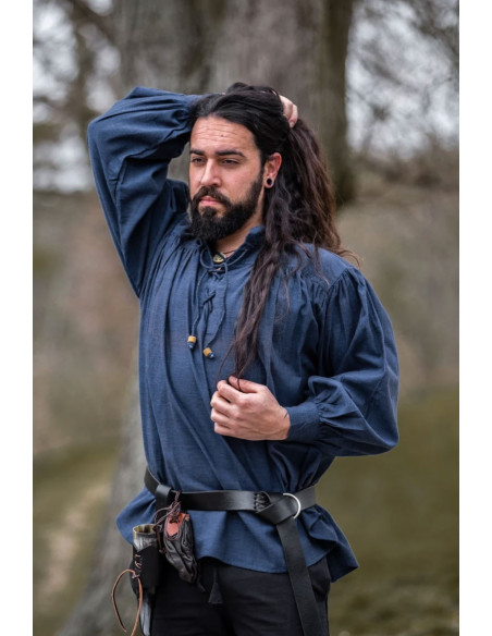Camisa medieval modelo Leopold, cor azul
