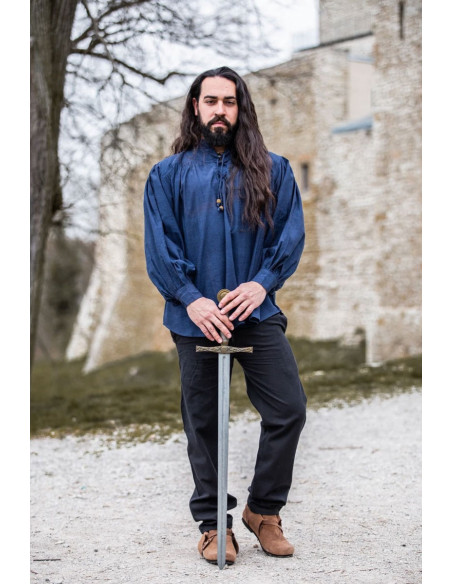 Camisa medieval modelo Leopold, cor azul