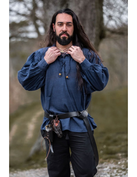 Camisa medieval modelo Leopold, cor azul