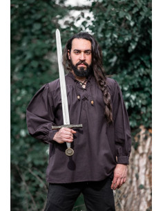 Camisa medieval Friedrich marrom escuro com laços