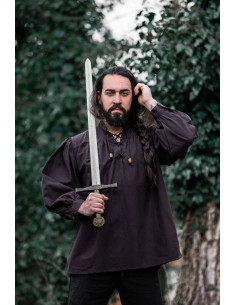 Camisa medieval Friedrich marrom escuro com laços 2