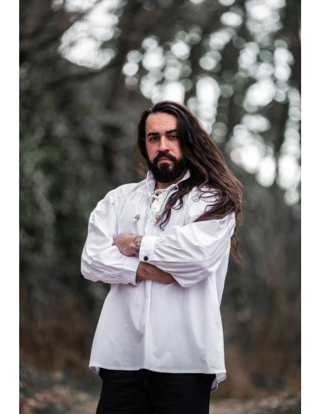 Camisa medieval Friedrich branca com...