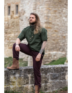 Camisa medieval de manga curta e gravata, verde