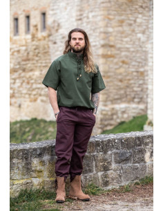Camisa medieval de manga curta e gravata, verde 2