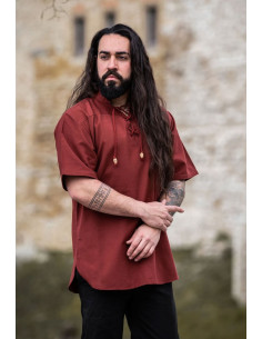 Camisa medieval de manga curta com laços, vermelha