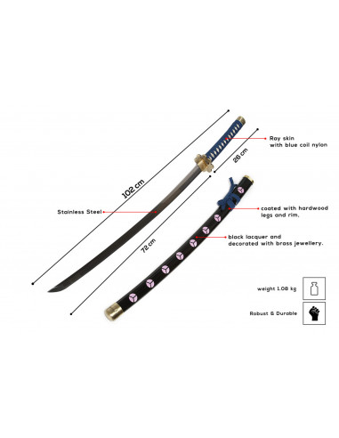 White Ame No Habakiri Enma Sword of Roronoa Zoro in $88 (Japanese Steel is  also Available) from One Piece Swords| Japanese Samurai Sword