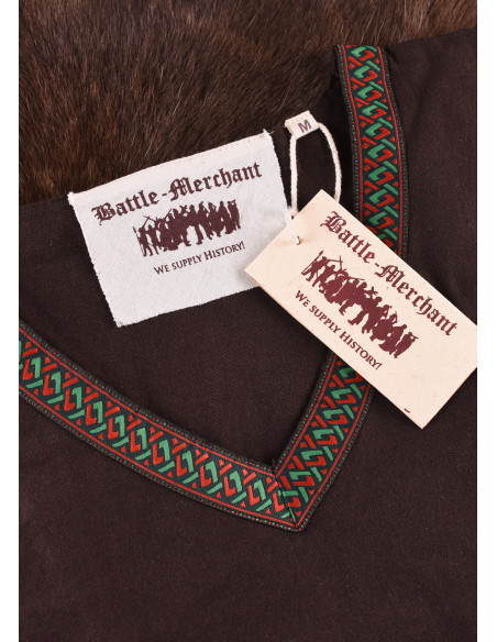 Túnica Viking de algodão, marrom