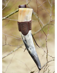 Tahalí para chifre em couro e camurça, marrom escuro 2