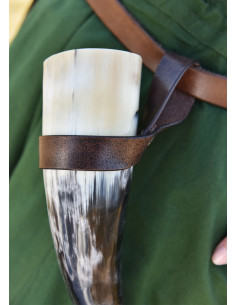 Tahalí simples para chifre em couro, marrom escuro 2