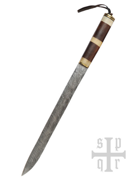Faca longa viking tipo Seax, aço Damasco