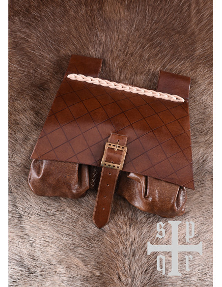 Bolsa de couro medieval, século XIV,...